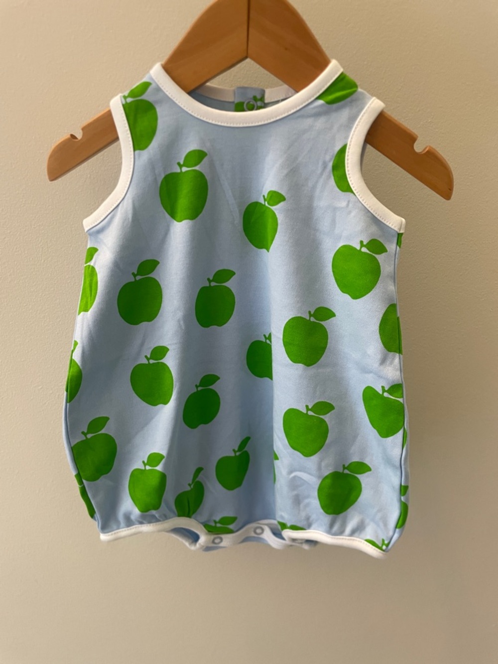 Baby Apple Print Romper - Light Blue & Green TBBC NWT size 3-6 mths